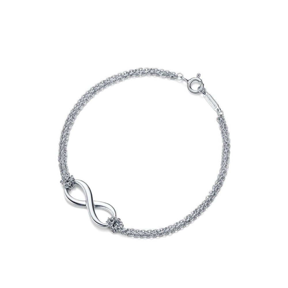 Tiffany & Co. Sterling Silver Double Chain Strand 925 Infinity Bracelet 6.75 In